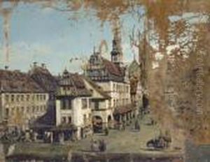 The Market Square In Pirna by Bernardo Bellotto
