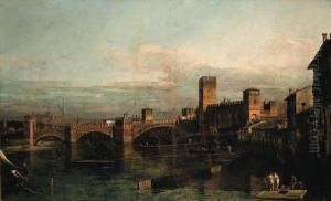 The Castelvecchio And The Ponte Scaligero, Verona by Bernardo Bellotto