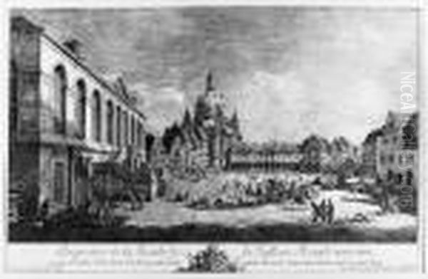 Perspective De La Faade De La
Gallerie Roale Avec Une Partie Del'eglise Ntre Dame Vue De La Grande
Garde Et De La Pirnaischegasse, Aant De L'autre Ct Le Gewand Haus - view 1