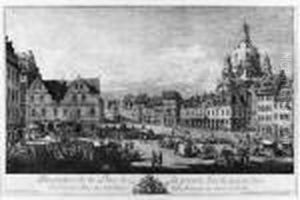 Perscpective De La Place De La
Grande Garde, Aant D'un Ct Legewant-haus, D'un Autre Eglise Ntre Dame,
Vers Les Ecuries De Sm by Bernardo Bellotto