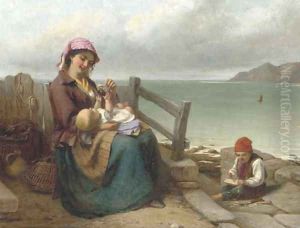 Mother and Child by the Seaside by Thomas Brooks
