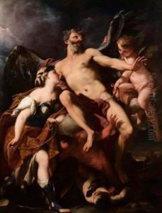 "il Tempo Fermato Dalla Virtu,
Et Ilgenio Che Lo Spenna Con Il Vitio Oppresso Sotto Li Piedi" by Antonio Bellucci