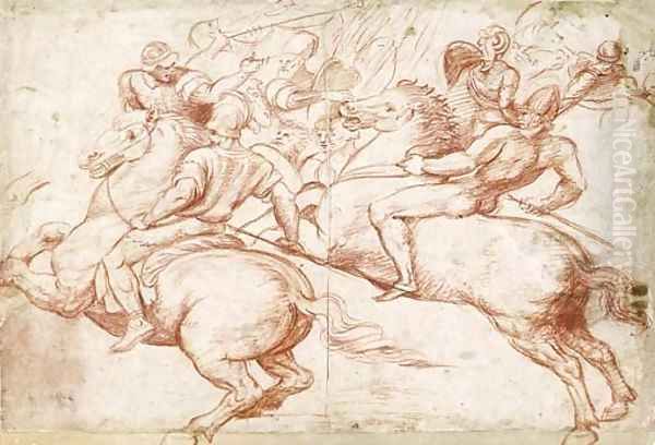 Studies After Raphael Two Horsemen Recoiling, With Soldiers In The Background - view 1