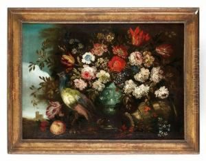 Stilleben Med Blommor, Urnor Och Fagel. by Andrea Belvedere