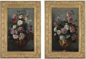 A Still Life Of Peonies, Roses,
Carnations, Morning Glory, Hyacinths And Other Flowers In A Sculpted
Vase;
A Still Life Of Peonies, Roses, Carnations, Bluebells And Other Flowers
In A Sculpted Vase by Andrea Belvedere