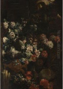 Elaborate Still Life Of Flowers In A Landscape Elaborate Still Life Of Flowers In A Landscape