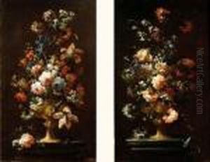 Paire De Bouquets De Fleurs Dans Un Vase Pose Sur Un Entablement by Andrea Belvedere