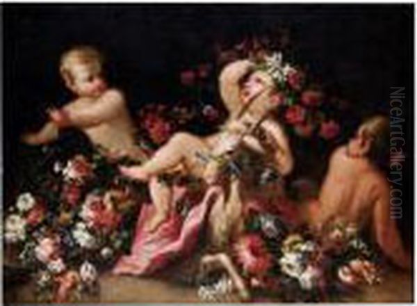 Natura Morta Di Fiori Con Putti A Dorso Di Una Capretta - view 1