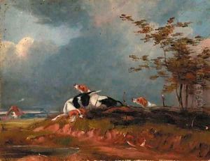 Hounds chasing a hare by Henry Barraud