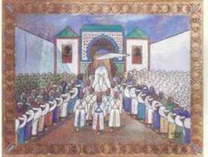 " La Sortie Du Sultan Pour La
Priere Du Vendredi ". Bordures Peintes A Coquillages Stylises. by Mohammed Ben Ali R'Bati
