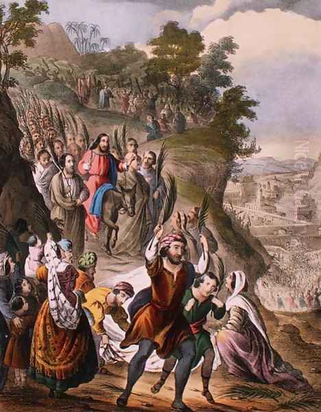 Christ's Triumphal Entry into Jerusalem, from a bible, 1870's - view 1