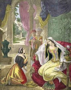 The Captive Hebrew Maid that Waited on Naaman's Wife, from a bible 1870's by Siegfried Detler Bendixen