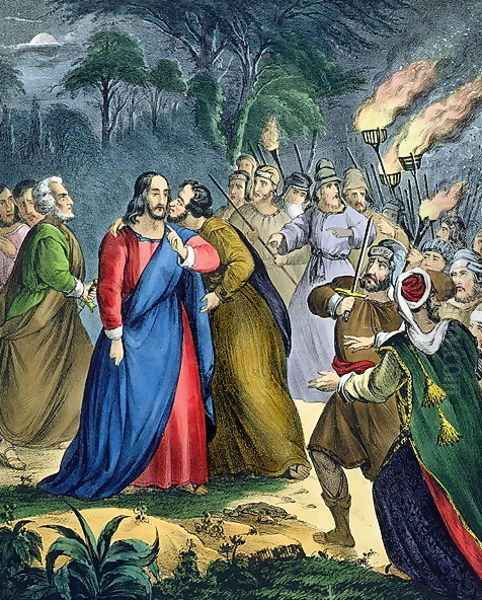 Judas Betrays his Master, from a bible, 1870's - view 1