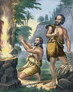 The Sacrifice of Cain and Abel, from a bible 1870's
