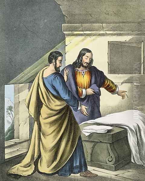 Peter and John at the Sepulchre, from a bible, 1870's - view 1