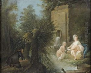 Baptiste Besnard, : Deux Jeunes Femmes Surprises Au Bain Baptiste Besnard, : Deux Jeunes Femmes Surprises Au Bain
