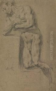 Study Of A Kneeling Male Nude Facing Left by Federico Bencovich