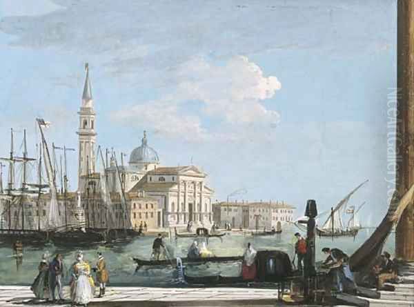 A view of San Giorgio Maggiore, Venice, with a British ship entering the Bacino di San Marco - view 1