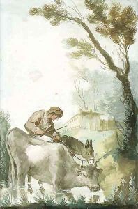 A Shepherd crossing a Ford with a Cow and a Donkey by Giuseppe Bernardino Bison