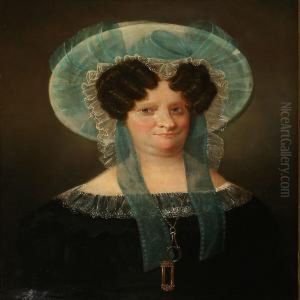 Portrait Of Awoman In A Black Dress And Large Hat by Wilhelm Ferdinand Bendz
