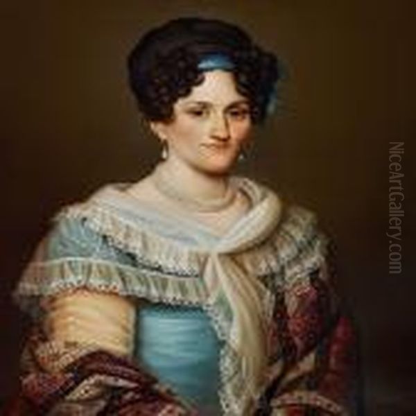 Portrait Of A Woman In A Blue Dress - view 1