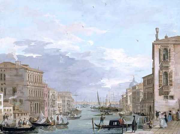 The Grand Canal, Venice, looking east from the Campo di San Vio, with the Palazzo Corner, barges and gondolas, the dome of Santa Maria della Salute by Giuseppe Bernardino Bison