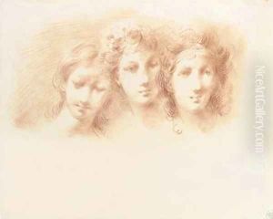 Three female heads, perhaps for the Three Graces by Giuseppe Bernardino Bison