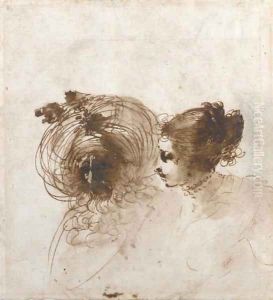 A girl and a bearded oriental, bust-length by Giuseppe Bernardino Bison