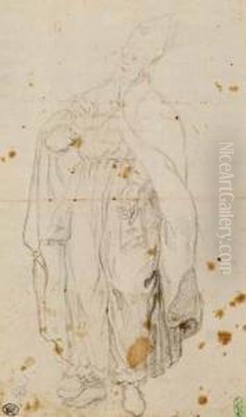 Figura Stante Di Vescovo Con Bracciodestro Sollevato E Testa Rivolta Verso L'alto - view 1