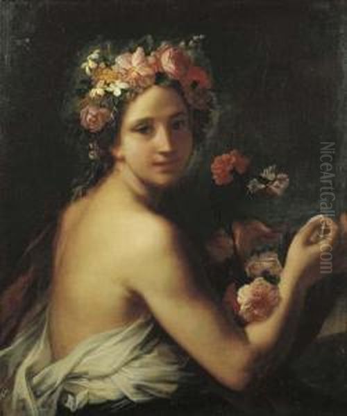 Giovane In Abiti Classici Con Garofani E Ghirlande Di Fiori(allegoria Dell'olfatto?) - view 1
