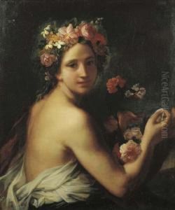 Giovane In Abiti Classici Con Garofani E Ghirlande Di Fiori(allegoria Dell'olfatto?)