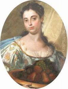 A Young Woman Holding A Platter Of Fruit