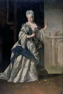 Portrait De Jeune Femme Tenant Un Collier De Perles Devant Une Cour De Palais by Marco Benefial