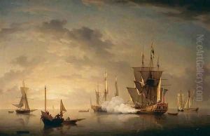 A Royal Yacht Firing a Salute by Charles Brooking