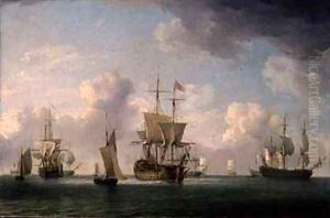 English Ships Under Sail in a Very Light Breeze