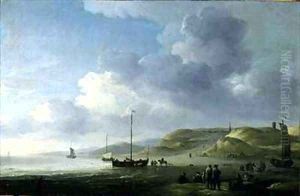 The Coast Near Scheveningen with Fishing Pinks on the Shore by Charles Brooking
