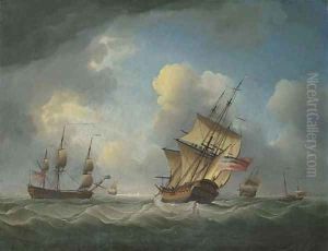 A Royal Naval squadron of the Red offshore in a heavy swell
