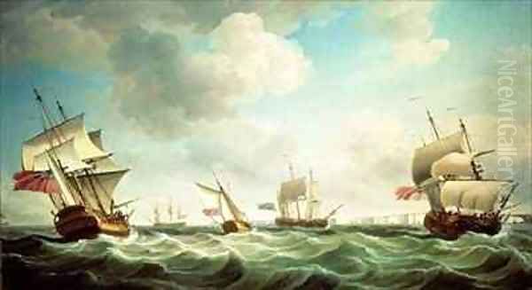 East Indiamen and a smack-rigged Royal Yacht in a breeze off the Downs - view 1