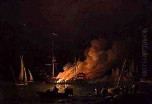 Ship on Fire at Night