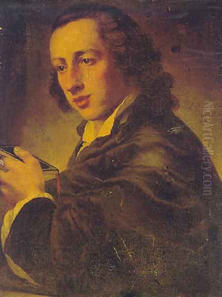 Portrait of a gentleman (William Arrathorn Wray) wearing a green robe and white chemis6e, holding a leather bound book 1755 - view 1