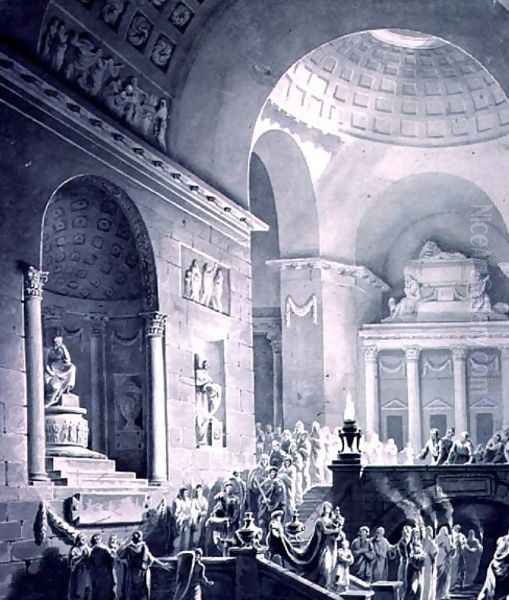 Scene in a Classical Temple- Funeral Procession of a Warrior - view 1