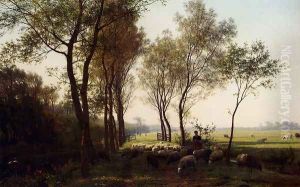 A Shepherdess And Her Flock On A Country Lane