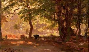 A forest path - a study by Julius Jacobus Van De Sande Bakhuyzen