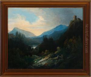 A Southeuropean Mountain Landscape Scenery. Unsigned. Oil On Board. 47 X 56 Cm