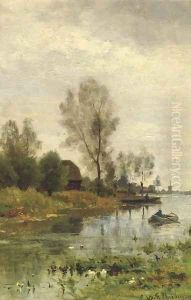 Rowing down the river by Julius Jacobus Van De Sande Bakhuyzen