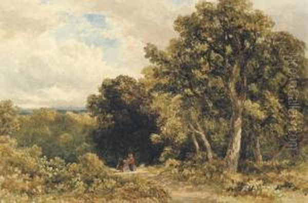 A Wooded Landscape With Figures On A Track - view 1