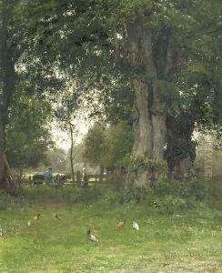 De Melkbocht milking time by Julius Jacobus Van De Sande Bakhuyzen