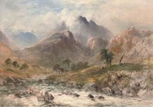 A River Rushing Through A Romantic Landscape by William James Bennett