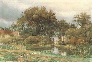 The pond in autumn by Julius Jacobus Van De Sande Bakhuyzen