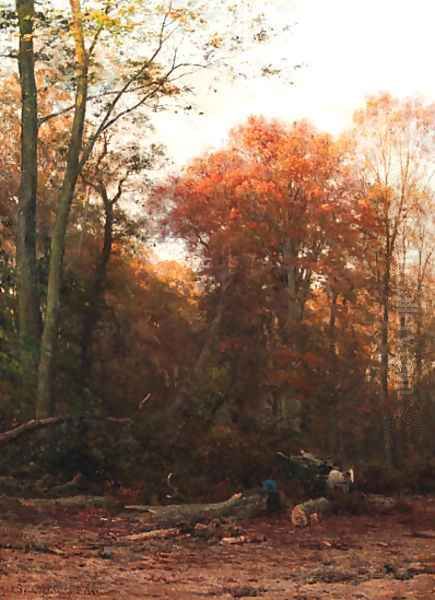 A woodcutter at work in a forest clearing - view 1